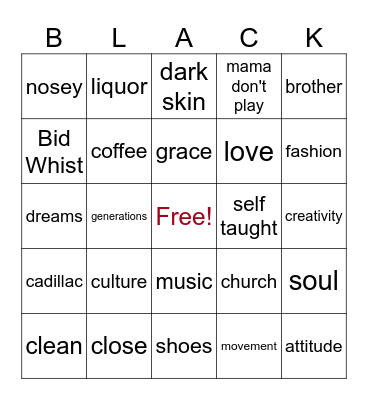 Family Time Bingo Card