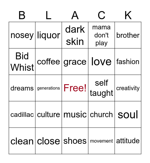 Family Time Bingo Card