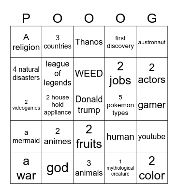 Infinite Craft Bingo Card