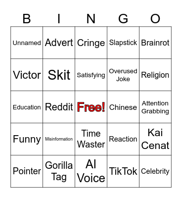 YouTube Shorts Bingo! Bingo Card