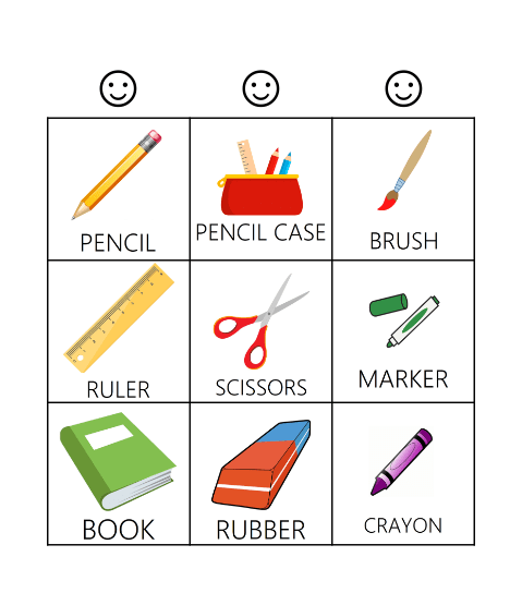 School objects! Bingo Card