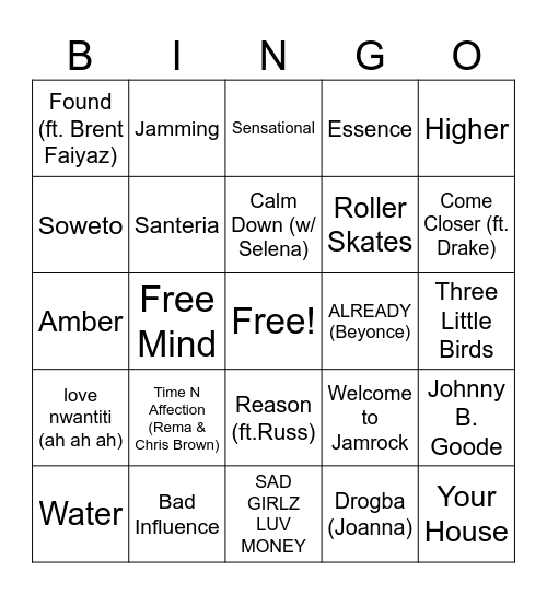 afro and reggae beats ! Bingo Card