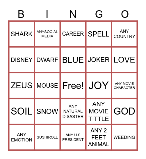 WELLSOURCE BNINGO Bingo Card