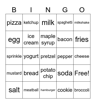 Food Bingo Card