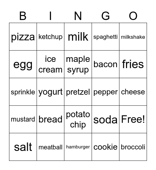 Food Bingo Card