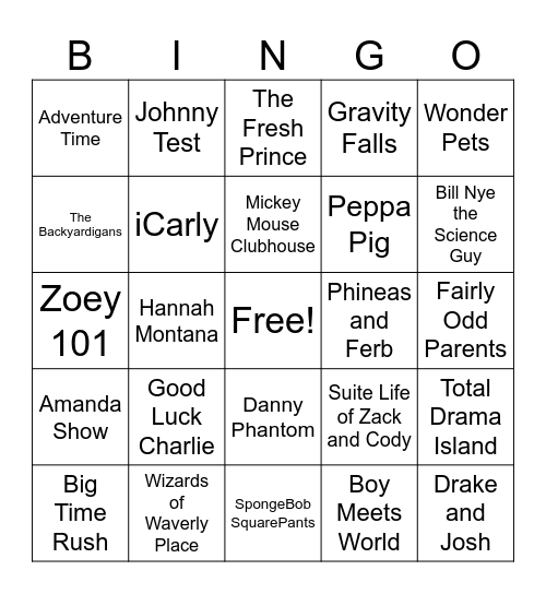 TV Theme Show Songs Bingo Card