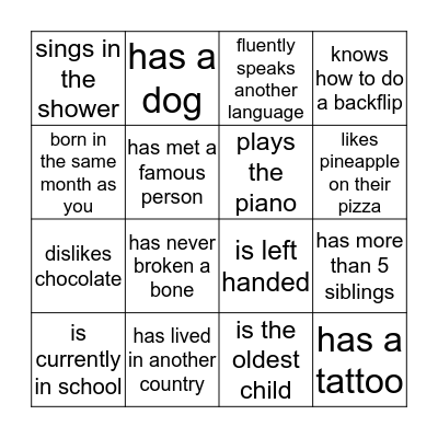 Find someone who.. Bingo Card