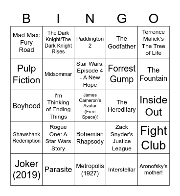 Overrated Movie Bingo Card