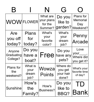 Connection Question Bingo Card