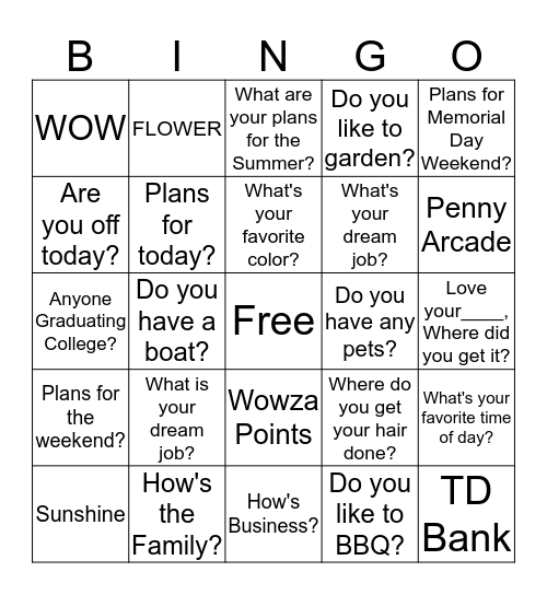 Connection Question Bingo Card
