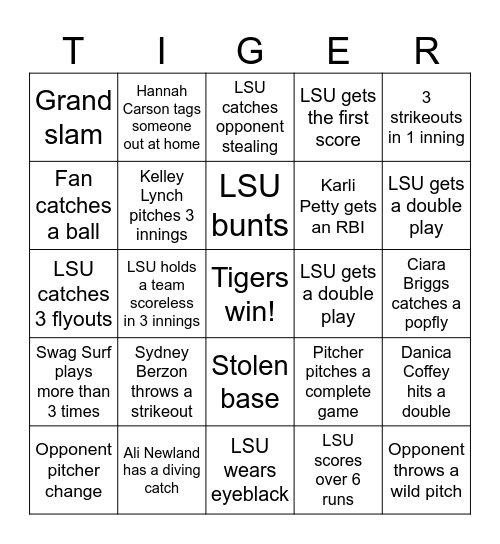 TIGER PARK BINGO Card