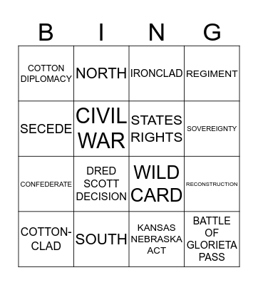 CIVIL WAR AND RECONSTRUCTION Bingo Card