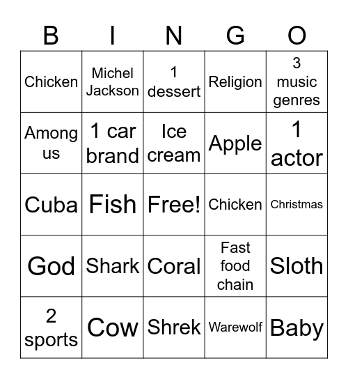 Untitled Bingo Card