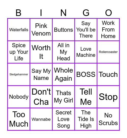 GIRLBAND MUSIC BINGO Card