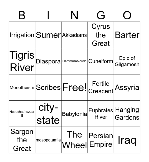 Mesopotamia Bingo Card