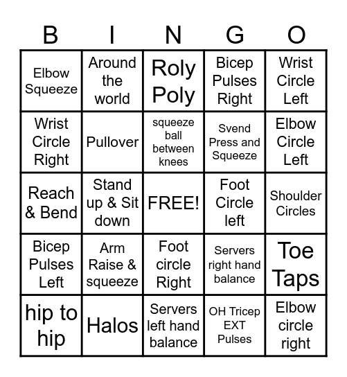 Chair Fitness Bingo with Ball Bingo Card