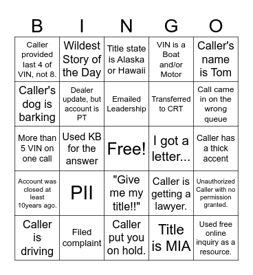 Who Got That Call!! Bingo Card