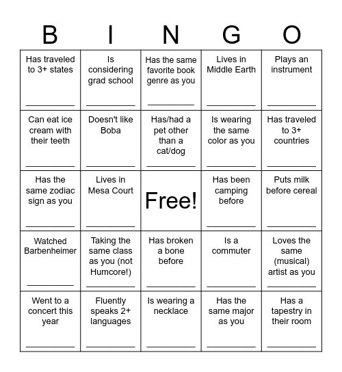 Human Bingo: Find Someone who..... Bingo Card