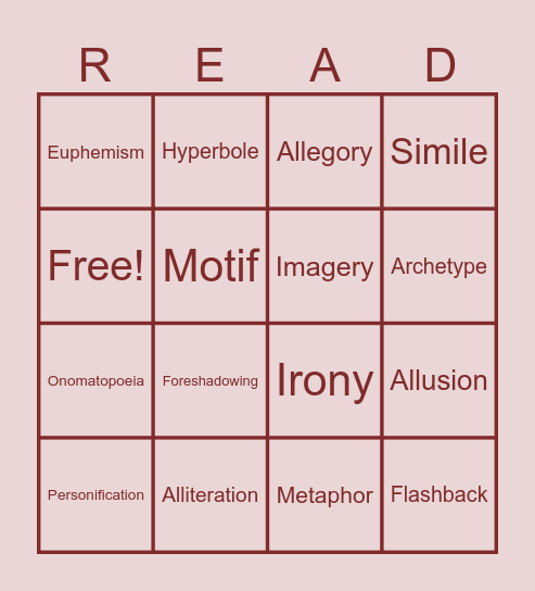 Glass Castle Literary Devices Bingo Card