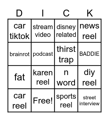 Instagram reel bingo Card