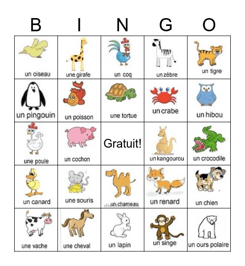 Les animaux Bingo Card