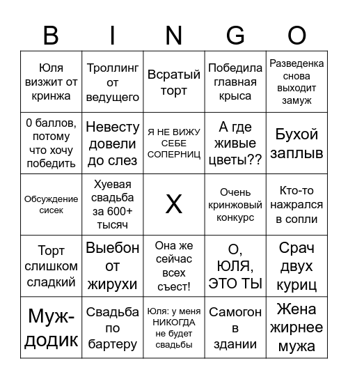 Четыре свадьбы Bingo Card