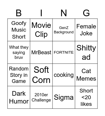 Youtube Shorts 💩 Bingo Card