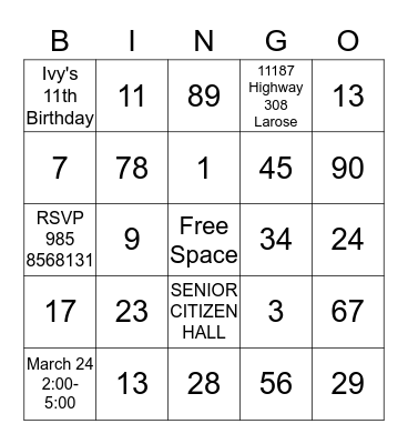 Ivy is 11 years OLD! Bingo Card