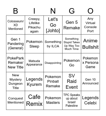 Pokemon Presents 2/27/2024 Bingo Card
