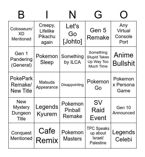 Pokemon Presents 2/27/2024 Bingo Card