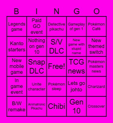Pokemon Day Bingo Card