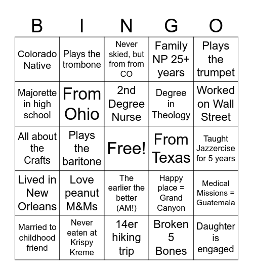 Nursing Bingo Card