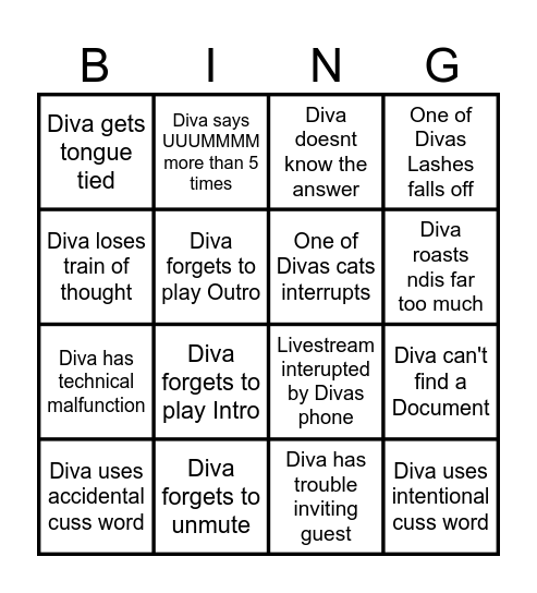 Possible Issues for First Livestream Bingo Card