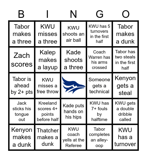 Basketball Bingo (MBB) Bingo Card