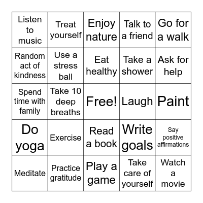 Coping Skills Bingo Card