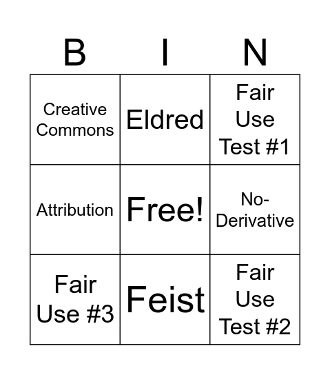 Copyright Cases Bingo Card