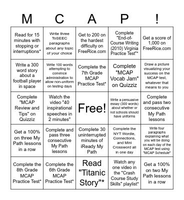 MCAP Boot Camp Bingo Card