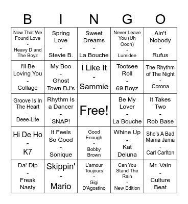 Freestyle Dance Mix Bingo Card