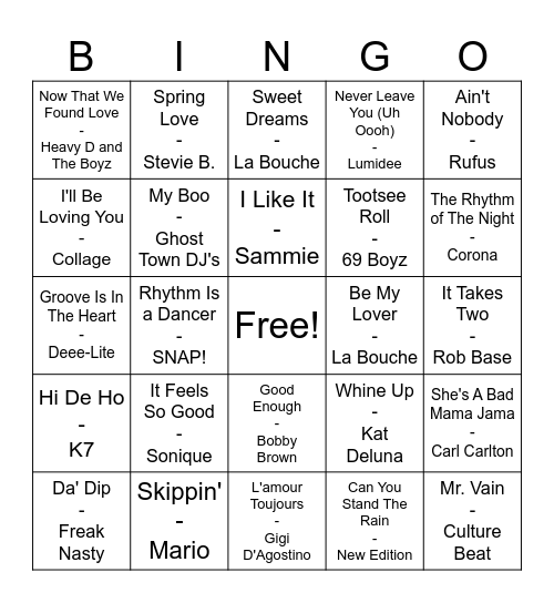 Freestyle Dance Mix Bingo Card