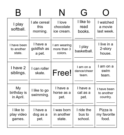 GGG - Find a Friend Bingo Card