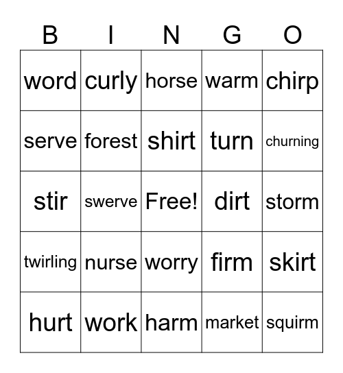 Vowel + /r/ sound Bingo Card