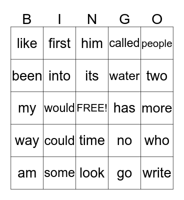 Sight Words #3 Bingo Card