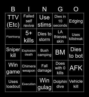 Warzone 2.0 bingo (Credits to: Big Puffer) Bingo Card