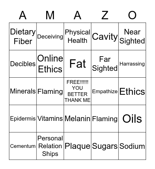THE AMAZINGLY AMAZING AMAZO HEALTH Bingo Card