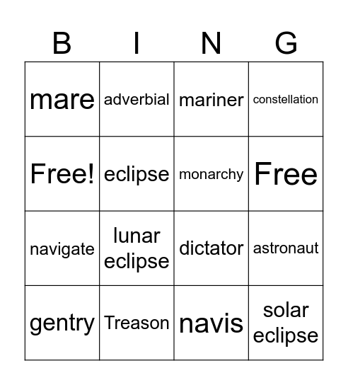 List 16 Bingo Card