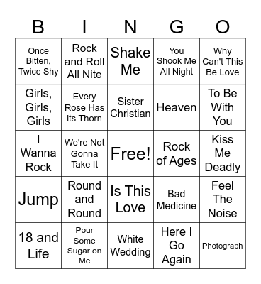 80's Hairbands Bingo Card