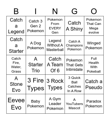 Pokemon Bingo Card