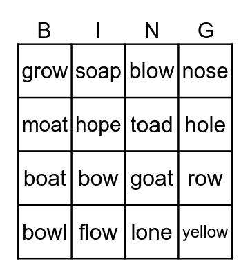 long o Bingo Card