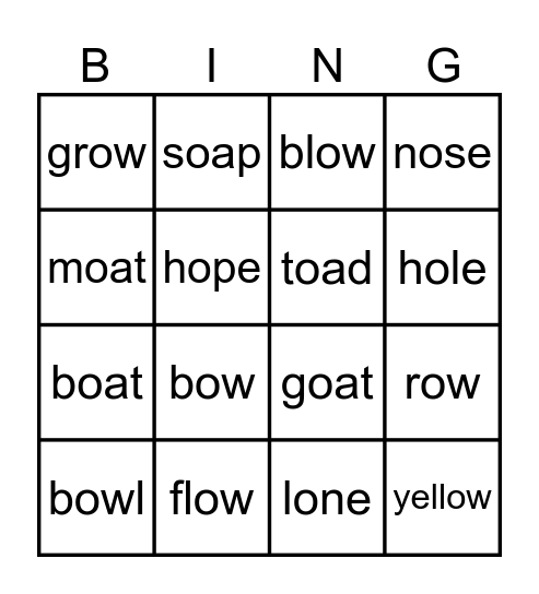 long o Bingo Card