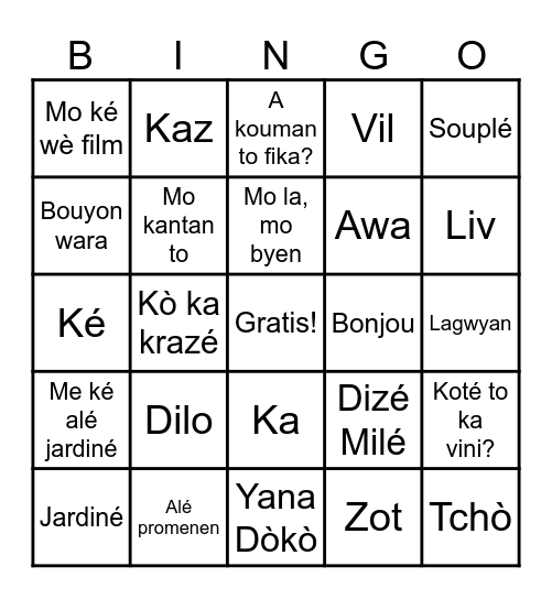 Kréol Lagwyan Bingo Card